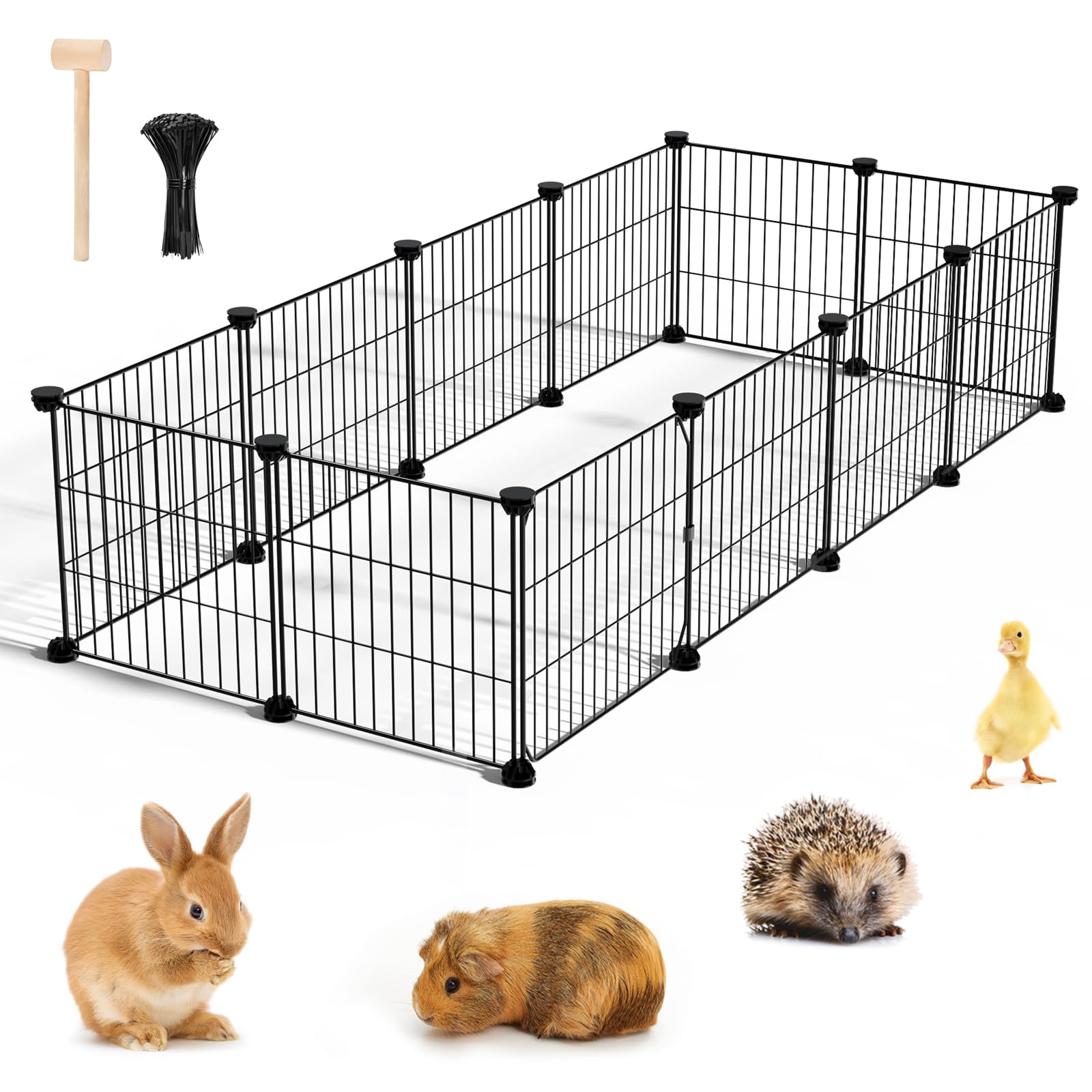 BUCATSTATE 12 Panels Guinea Pig Playpen, Rabbit Playpen Indoor, 140L x 60W x 30H Small Animal Playpen with Door for Guinea Pigs, Bunny, Hedgehogs, Chinchillas