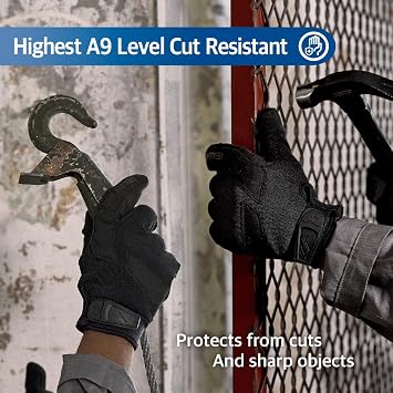 DEX FIT NPG420 Needle Resistant Gloves, ASTM F2878 Level 4 Palm & Lvl 3 Finger, ANSI Cut A9 Heavy Duty Industrial Protection, Multi-Layered Steel Mesh Puncture Proof Work Gloves, Black, XS, 1 Pair