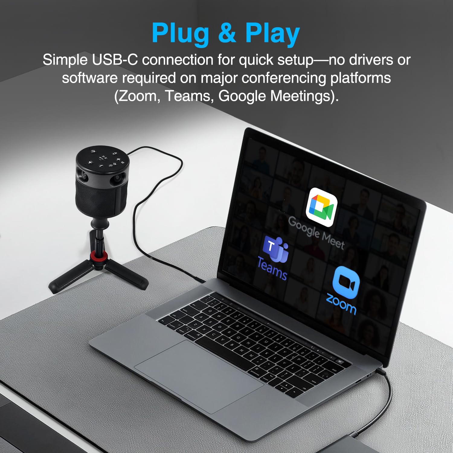 Caméra de réunion tout-en-un 360° pour PC Mac, haut-parleurs et microphones, mise au point automatique, sortie 1080p, isolation vocale AI