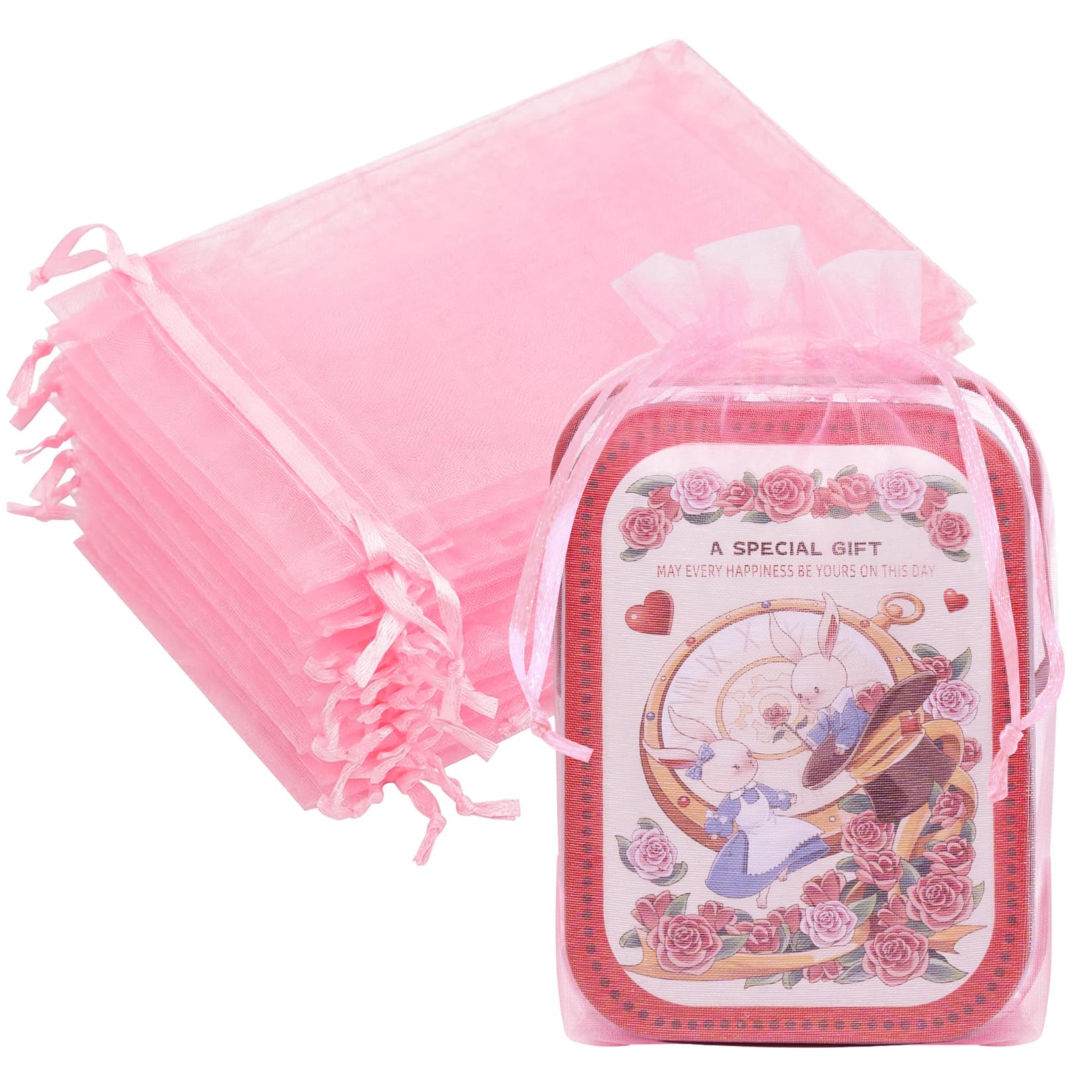 50PCS Organza Bags 6x9 Pink, Large Gift Bags for Women, Cute Mesh Drawstring Pouches Sheer Baggies for Packaging Jewelry Candy Sachet Treats Wedding Birthday Baby Shower Halloween Christmas