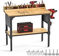 NorthSky 48" Adjustable Height Heavy Duty Workbench 2200 lbs Capacity Pegboard Storage Power Outlet Lockable Wheels Garage Workshop