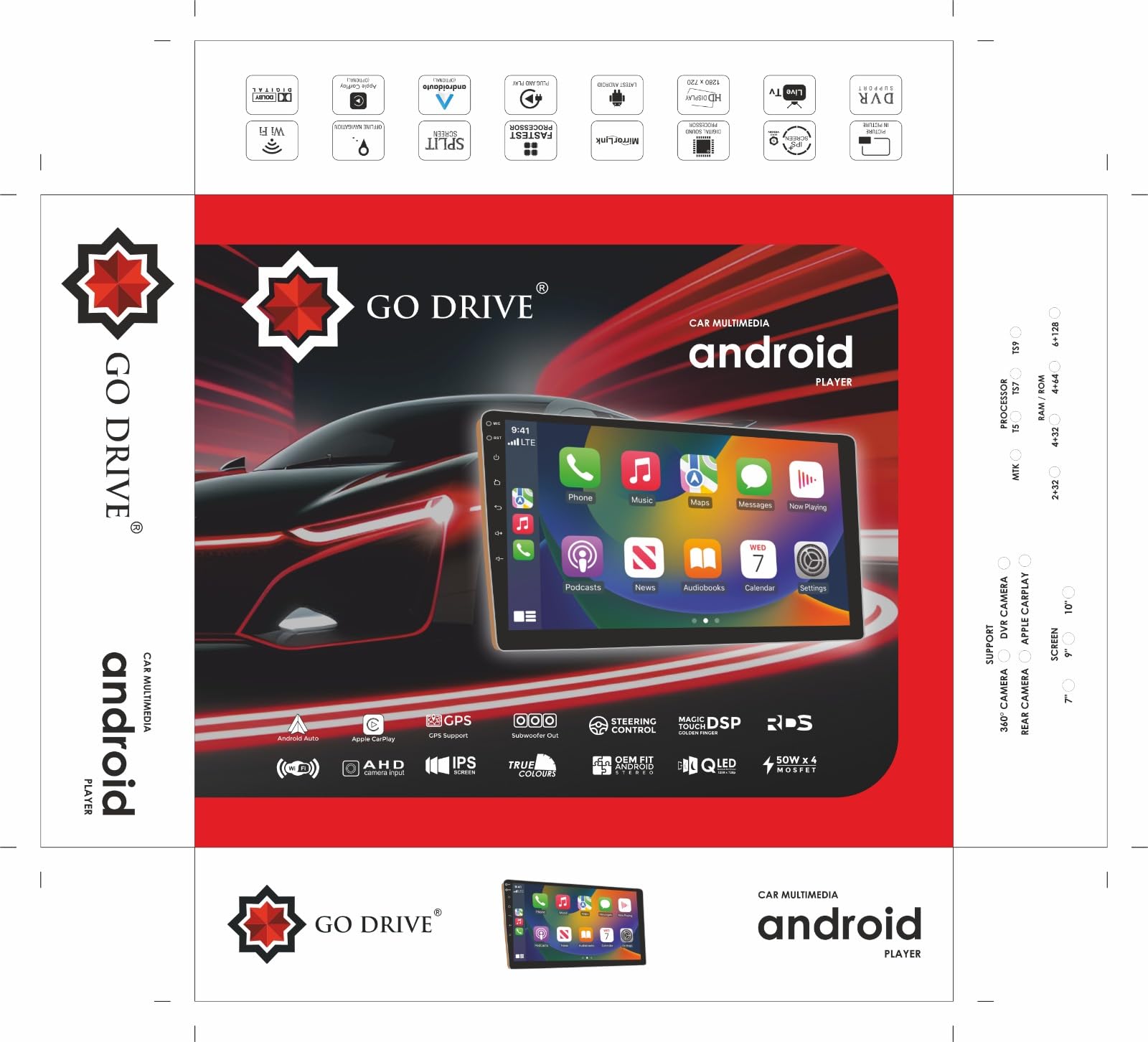 GO Drive 9 Inch Android Car Stereo, 4GB RAM, 64GB Storage, GPS 