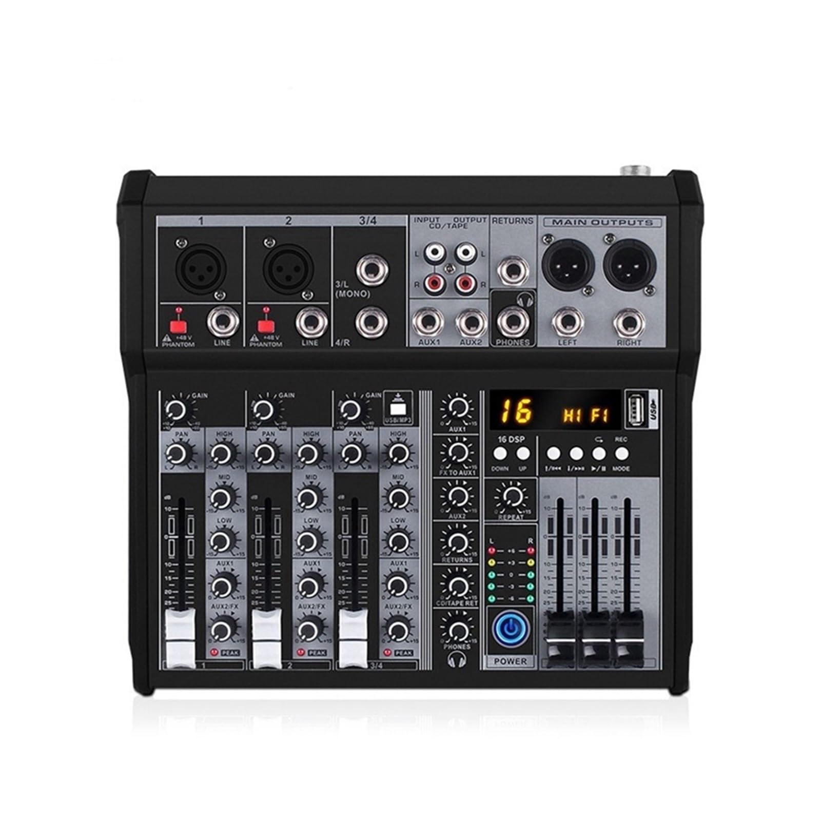 4 Channel Bluetooth Mixer Sound Mixing Console Interface USB Sound Card for Studio Stage DJ Home
