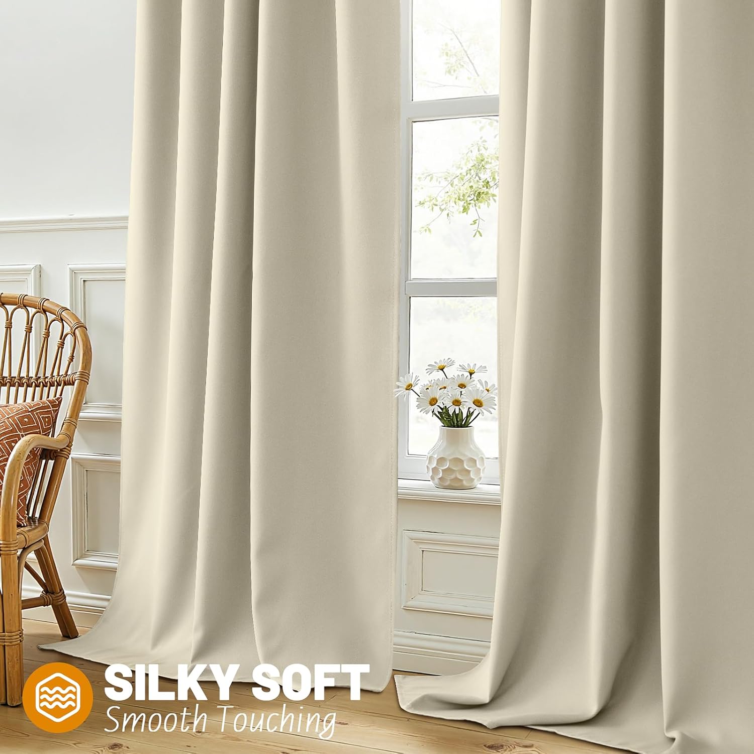 SimpleHome 100% Blackout Curtains for Bedroom,84 Inch Curtains for Living Room Rod Pocket and Back Tab Window Drapes Room Darkening Cream Curtain with Black Back,40 x 84 Inch,2 Panels