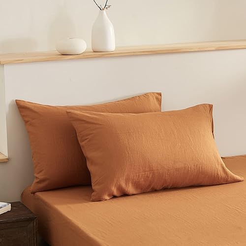 Simple&Opulence Juego de 2 fundas de almohada de lino, estilo básico, 55% lino europeo, 45% mezcla de algodón, color sólido, tamaño Queen estándar