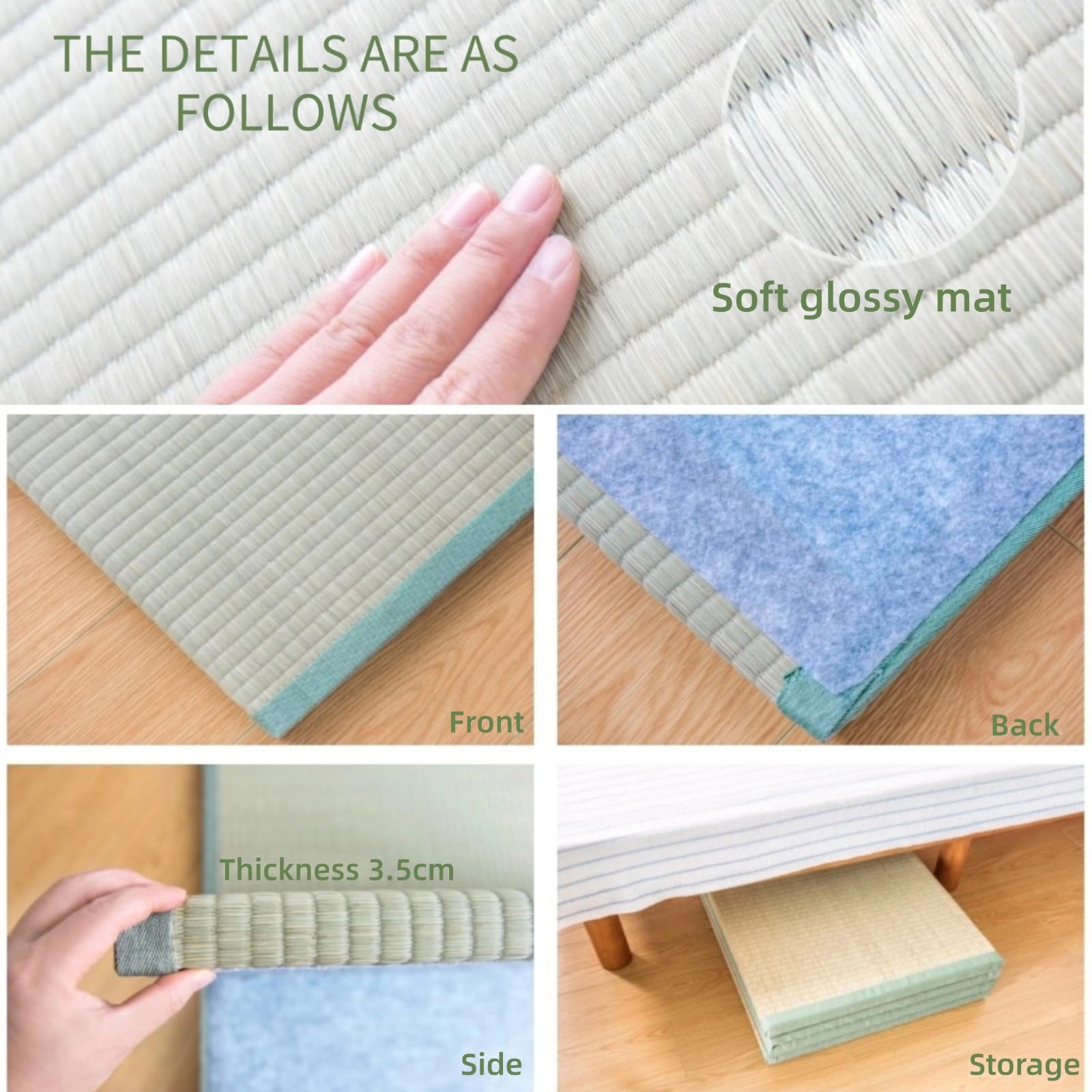 Natürliche Tatami-Matte aus Schilfgras, 4-Fach Faltbares Design, Traditionelle Bodenmatte, 75x200x3.5cm