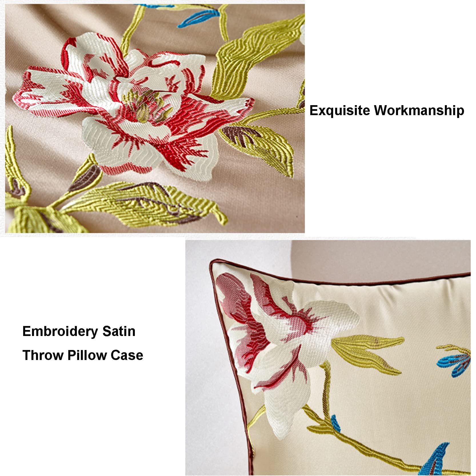 Juego de 2 fundas de almohada bordadas, funda de cojín de satén decorativa con cremallera oculta, funda de almohada jacquard para sofá, cama, beige, 55 x 55 cm