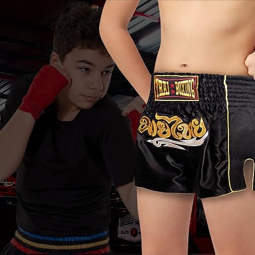 Miniatura 6 de Pantalones cortos de Muay Thai para niños (4 años a 10 años) para boxeo, kickboxing, artes marciales mixtas, entrenamiento para niños y niñas