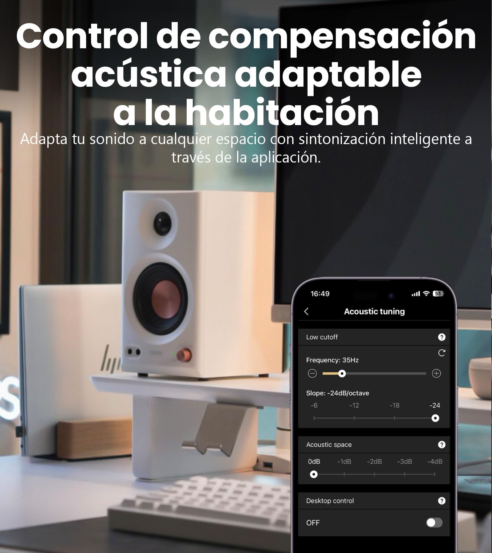 Edifier MR3 - Altavoces de Estudio compactos 2.0, Hi-Res Audio, Bluetooth V5.4, Controles físicos, RCA, AUX, Aplicación móvil, 2x18W, Blanco