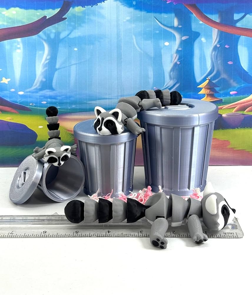 Amazon.com: 3pcs 3D Printed Raccoon, Articulated Gray and Black