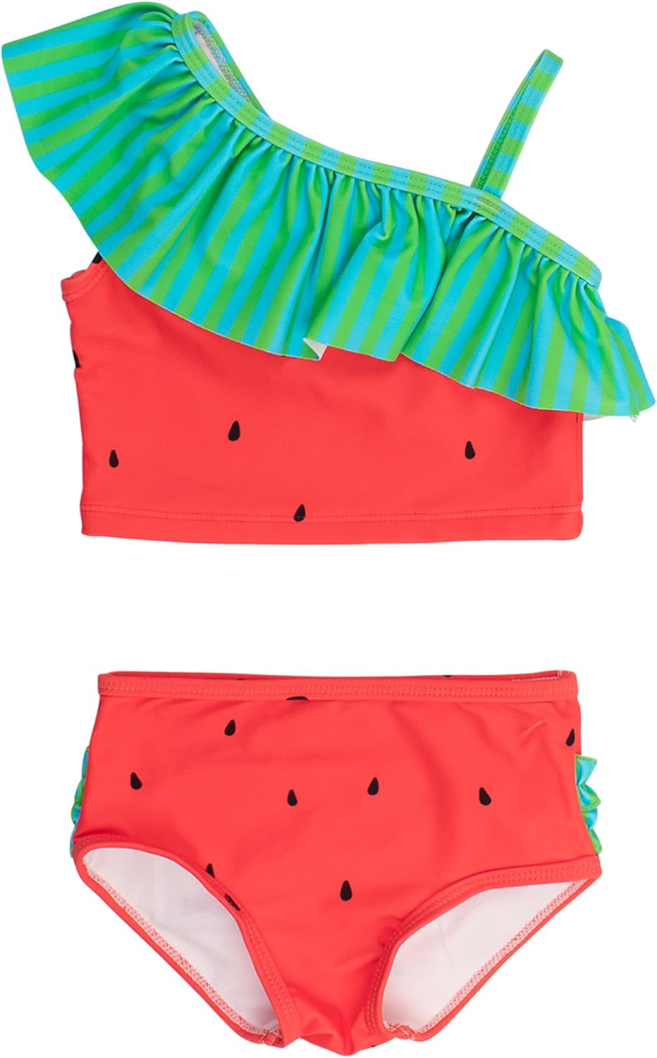 RuffleButts Girls UPF50+ Sun Protection One Shoulder Ruffle Tankini Two Piece Swimsuit