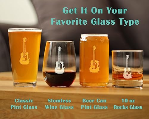 Miniatura 6 de Guitar Pint Glass for Beer - Fun Musician Gifts and Musical Accessories for Women and Men - 16 Oz Glasses