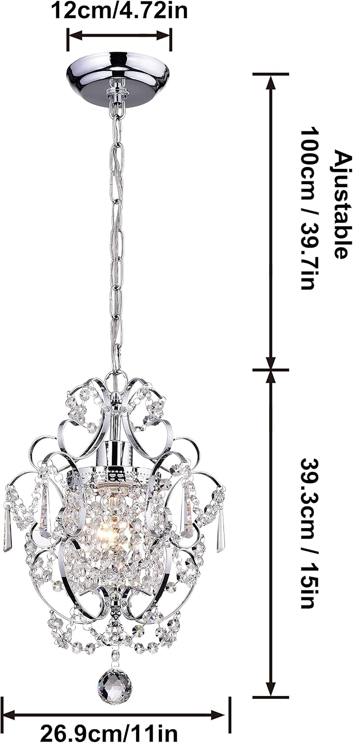PAPAYA Crystal Chandelier Lighting Chrome Chandeliers 1 Light Modern Iron Ceiling Light Fixture Mini Pendant Lights for Girls Room Bedroom Nursery