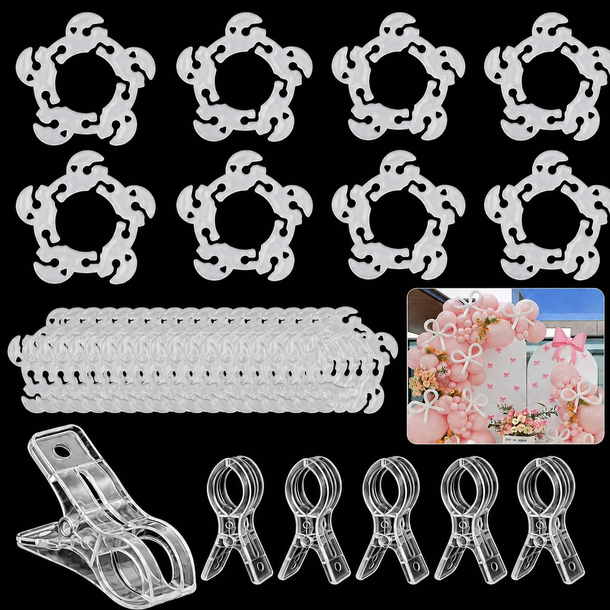 Photo 1 of Glooyoderr 56 Pcs Balloon Arch Clips with Rings Set