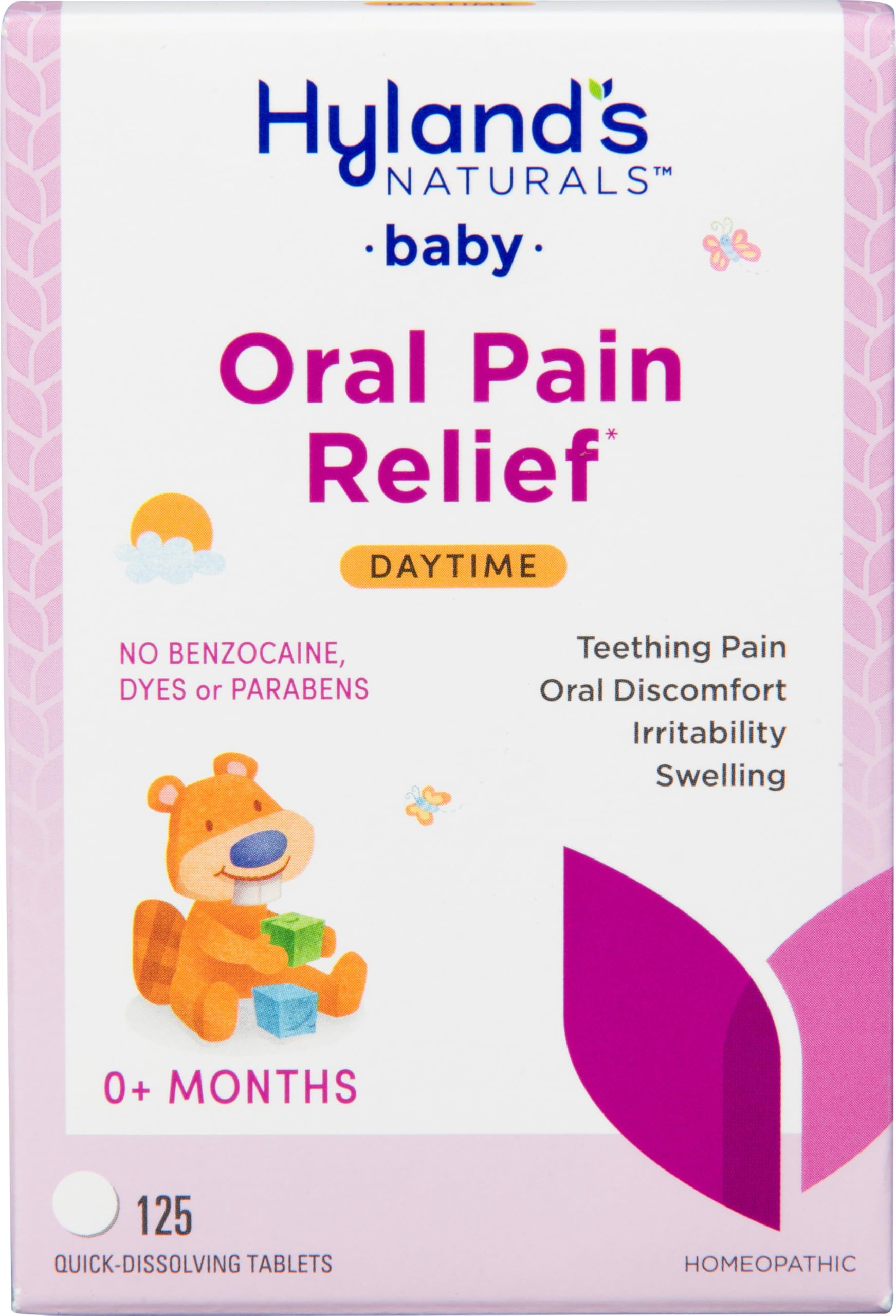 Baby Daytime Oral Pain Relief Tablets - 125-Count, Up to 62 Doses - Baby and Toddler Soothing Tablets with Chamomile for Discomfort, Irritability & Swelling