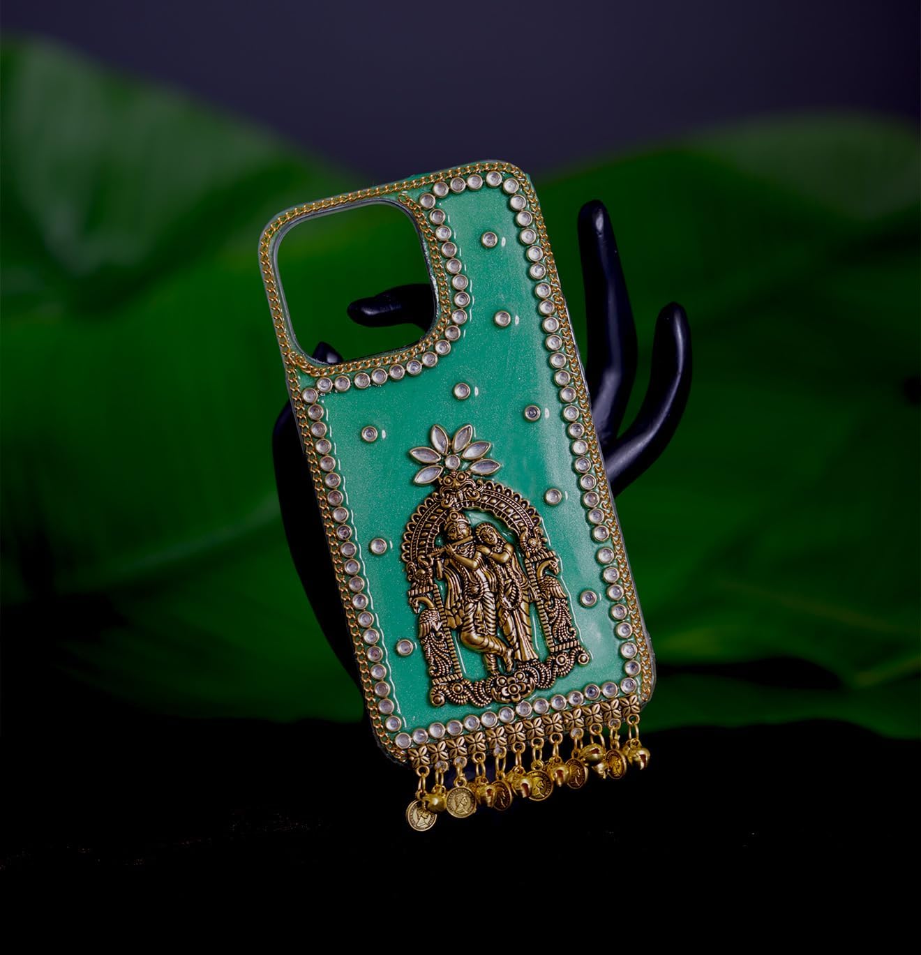 Golden Oxidised Radha Krishna Phone Cover, Janmashtami Special Edition (I-13 pro) image 3