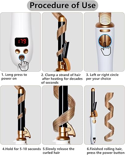 Miniatura 6 de Rizador automático para el cabello, rizador giratorio con barril iónico de cerámica, rizador de pelo de calentamiento rápido de 1 pulgada, rotación