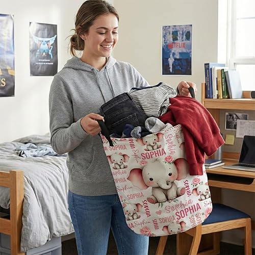 Miniatura 8 de ZOE DAVISON Cestas de lavandería personalizadas de elefante, regalos personalizados de elefante, cesta de lavandería con nombre personalizado para