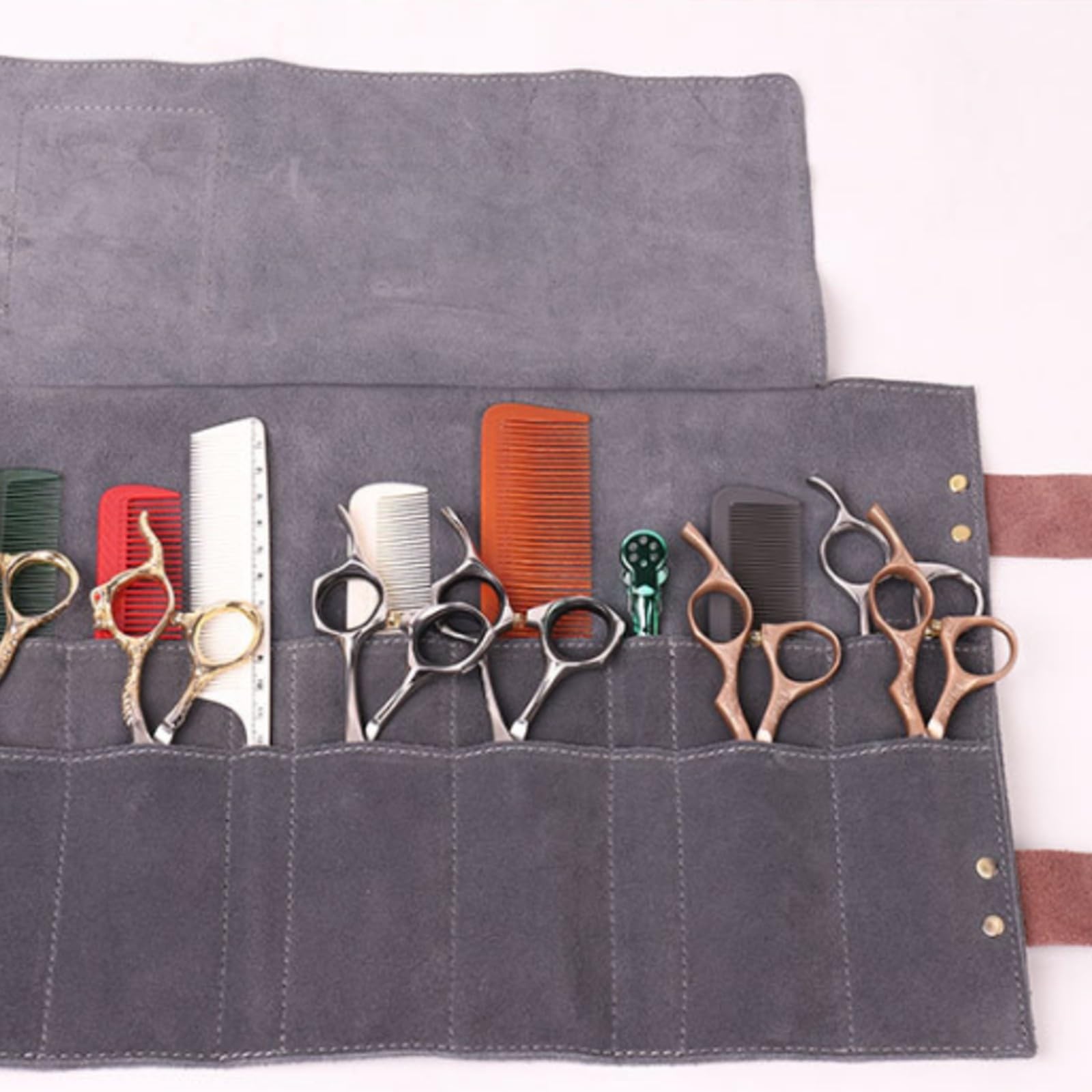 Borsa da Parrucchiere Leggero | Pelle di cuoio Smerigliata, Borsello da Parrucchiere, Resistente, Custodia con Bottoni a Pressione, per Salone, Barberia,