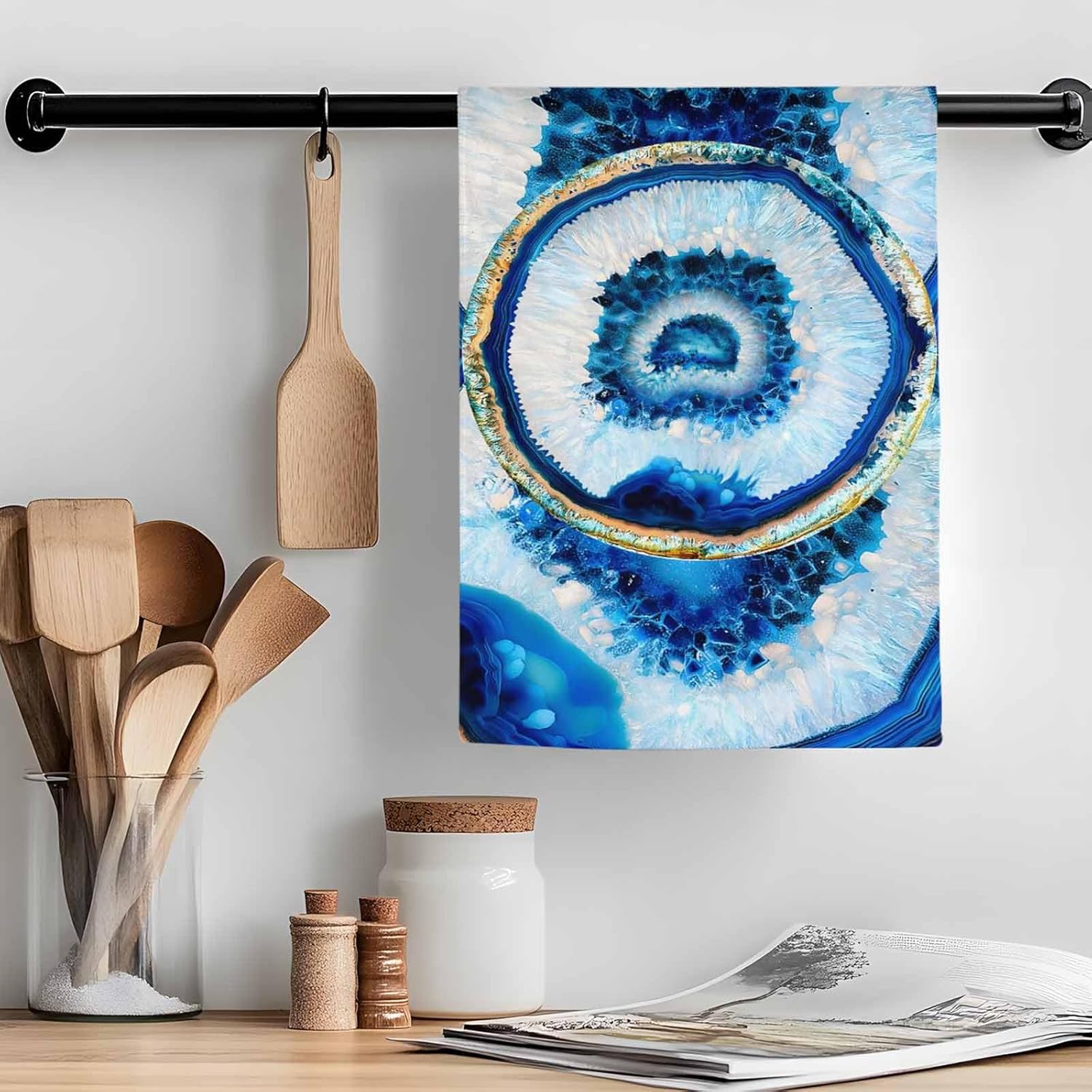 Blue Agate Kitchen Towels - 3 Pack Absorbent Dish Towels for Kitchen Vintage Geode-Decor Marble Ombre Cavity Rock Lined With Crystals Farmhouse Kitchen Hand Towels/Tea Towels/Bar Towels 18"x28"