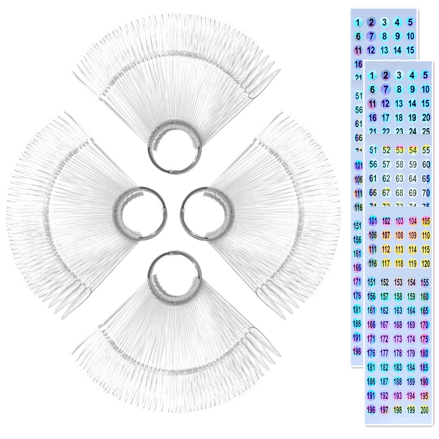50pcs Nail Swatch Sticks with Number Stickers Nail Color Display Stiletto Tips Clear Nail Sample Sticks with Ring Practice Nail Tips Nail Supplies for Nail Techs Professional Nail Salon