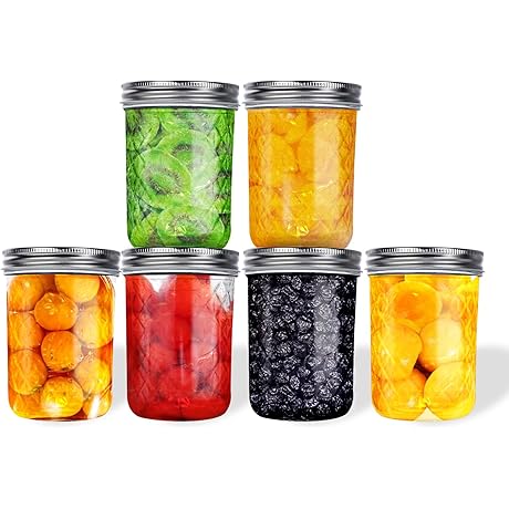 6 Pack 16 oz Wide Mouth Canning Jars for Salad, Pickling, Overnight Oats