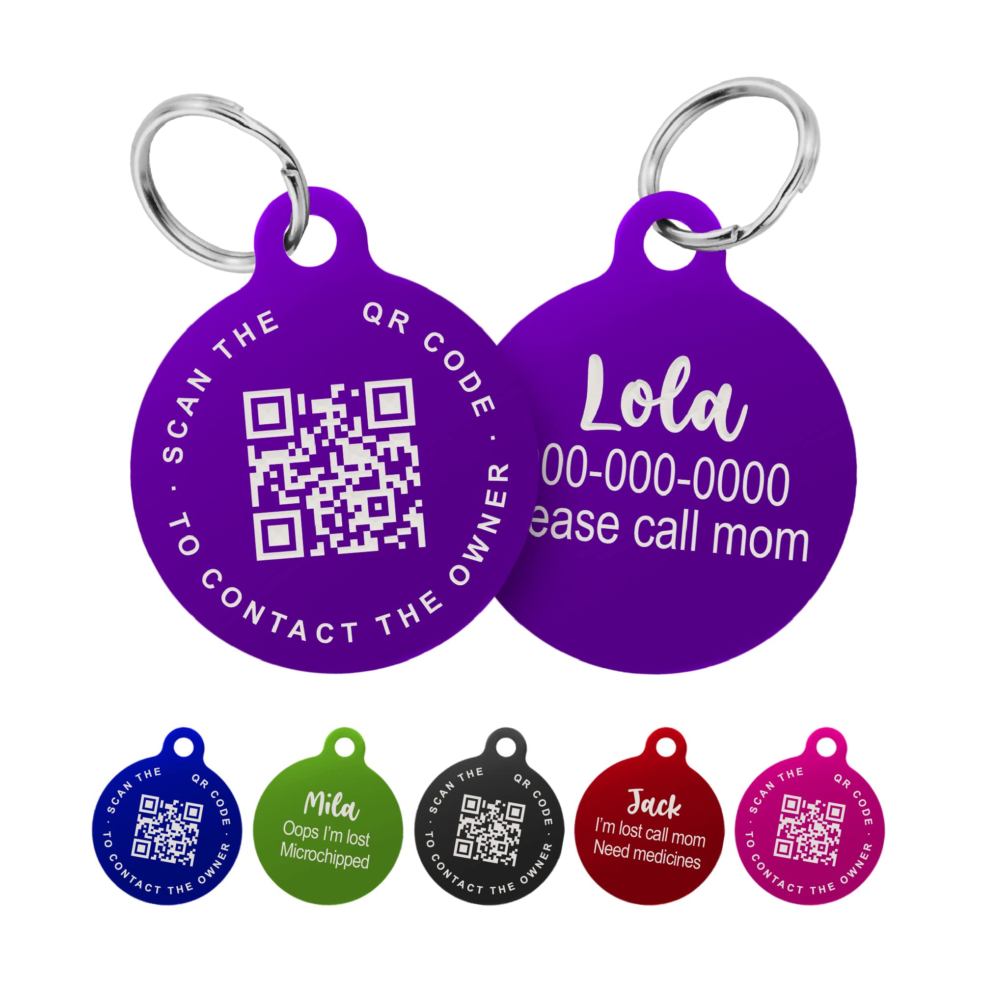 Amazon.com: Custom QR Code Smart Pet Tag ID, Round Aluminum Lightweight ...