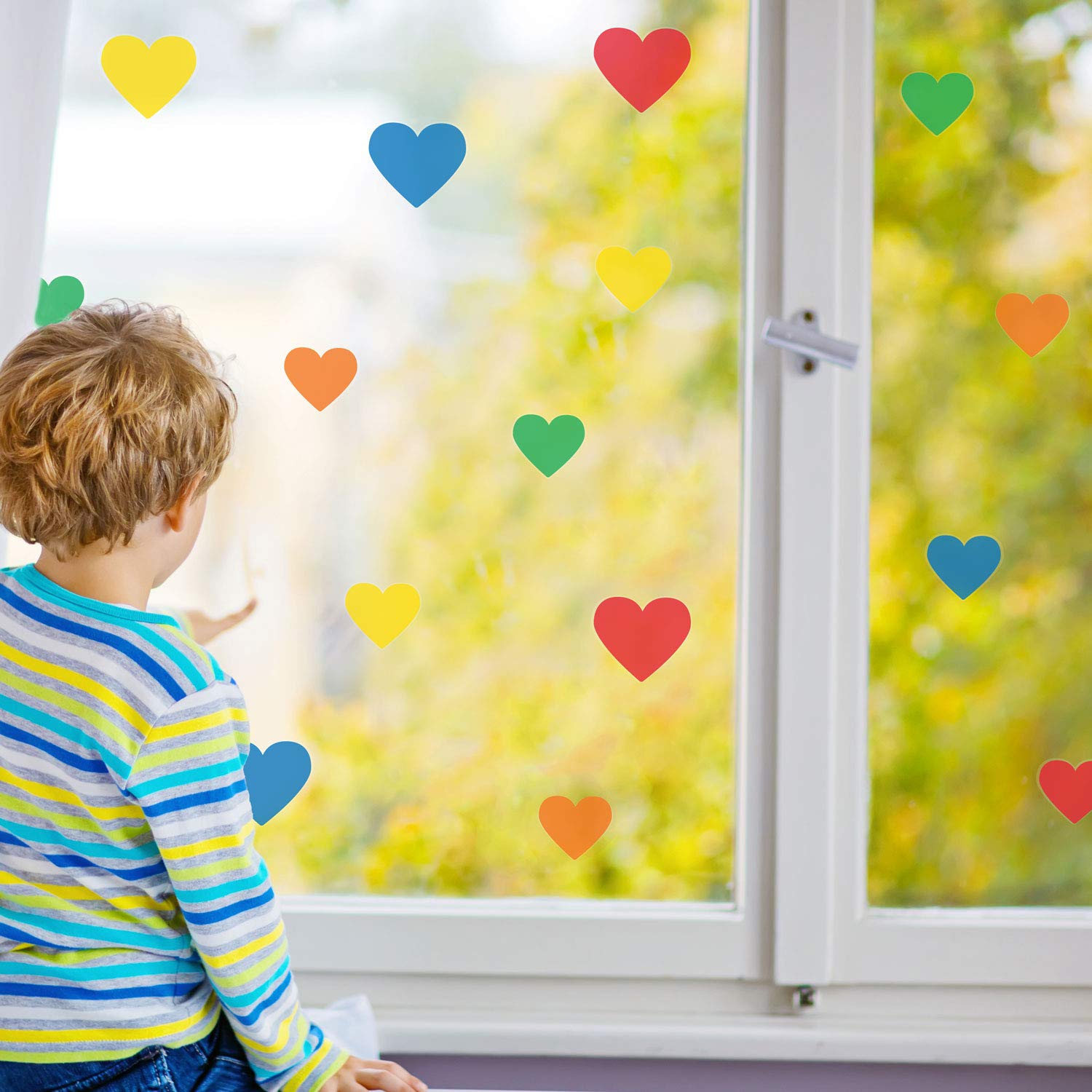 Stickerscape Pastel Rainbow Heart Window Stickers | Heart Window Stickers | Repositionable, Reuseable And Cleanly Removable (Pastel)