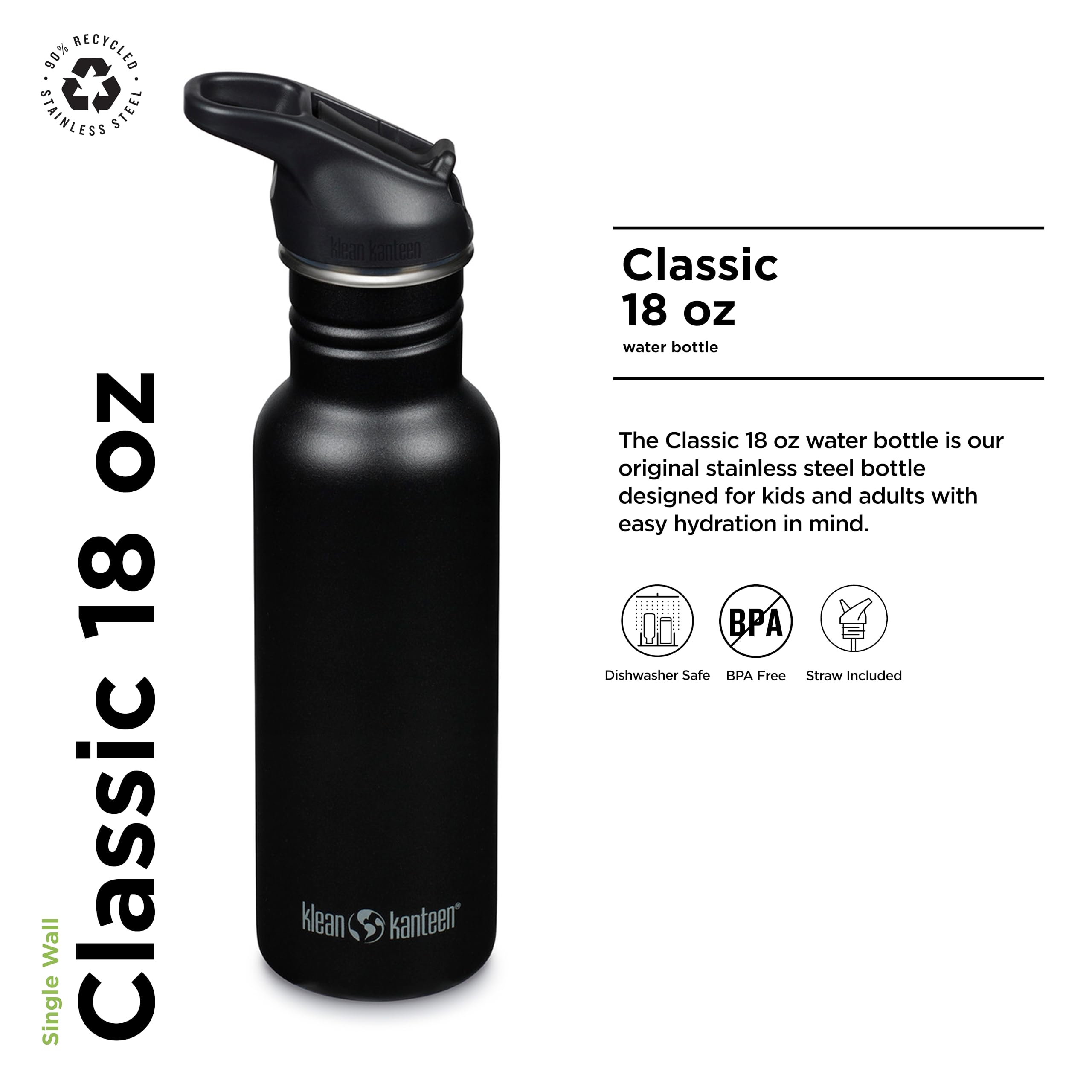 Amazon.com: Klean Kanteen 18 oz Classic Water Bottle with Flip