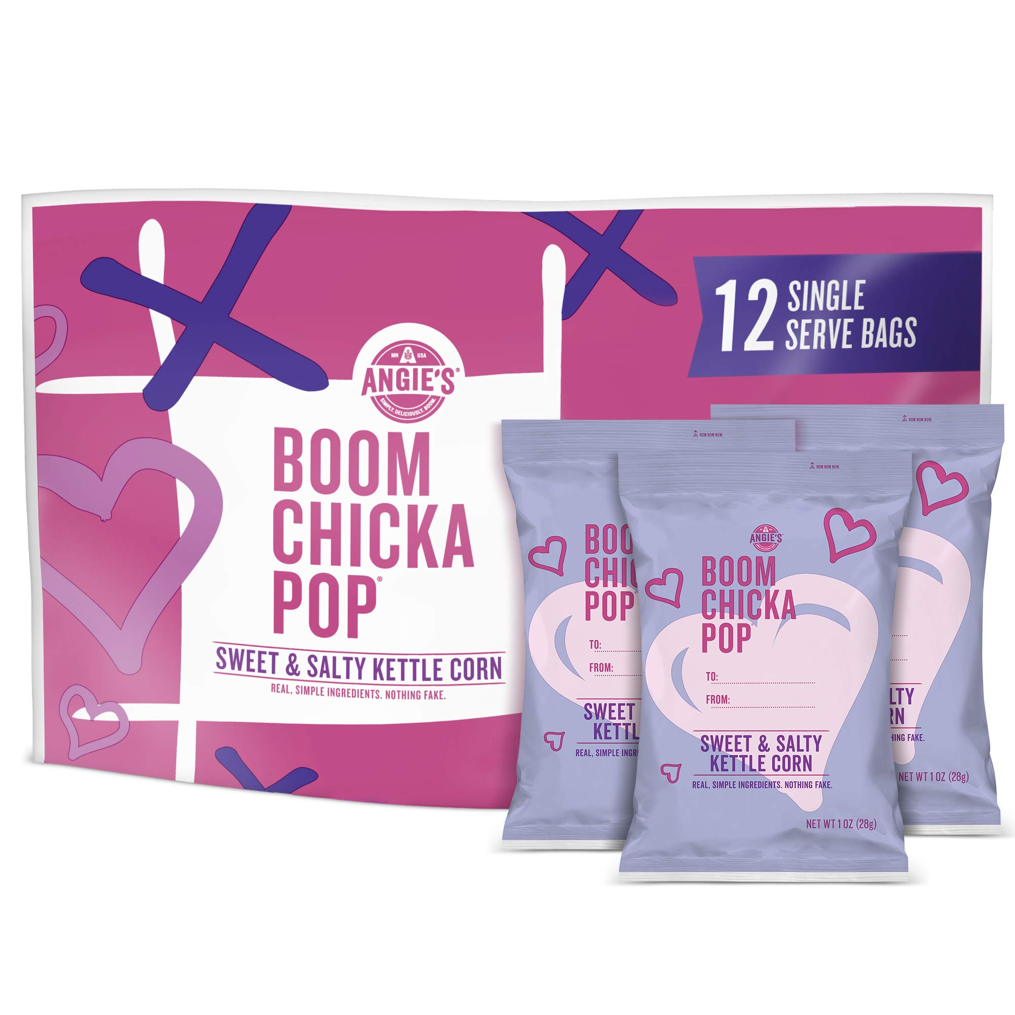 Angie's BOOMCHICKAPOP Sweet & Salty Kettle Corn Popcorn Valentines, 1 Ounce (Pack of 12)