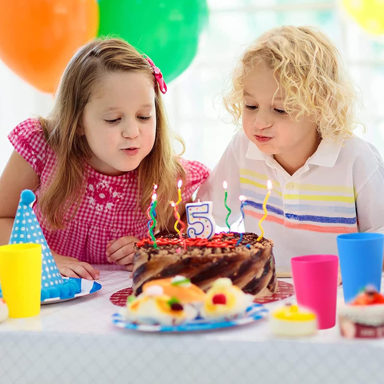 60 Szt Kolorowe Plastikowe Kubki Wielokrotnego Użytku, 260ml 10 Kolorów Plastikowe Kubki Wielokrotnego Użytku do Picia dla Dzieci Imprezy Plenerowe Pikniki Kemping BBQ Podróż Kuchnia