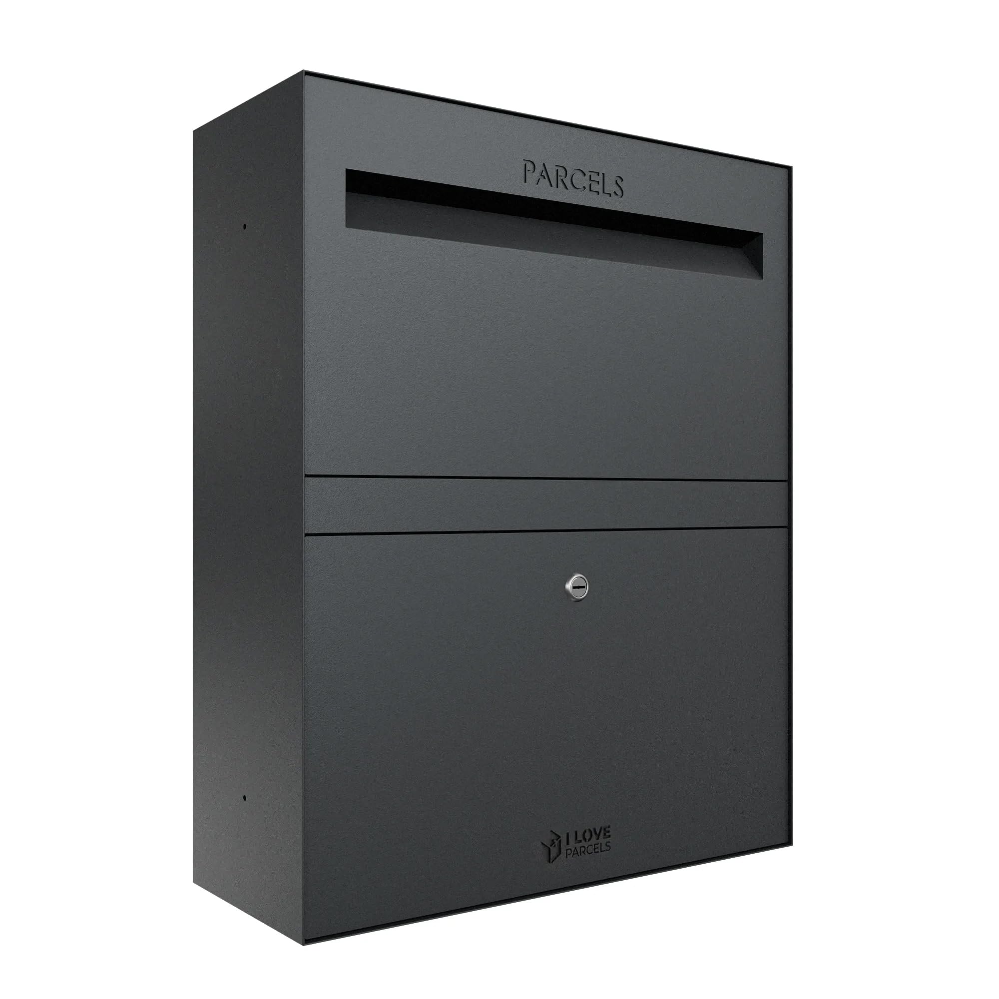 iLoveParcels Rome Premium Large Parcel Letter Drop Box, Waterproof Safe & Secure Delivery parcel box outdoor, Storage Mail Delivery Box, Post & Letterbox With Key Lock Mounted To Wall, Black RAL 9005