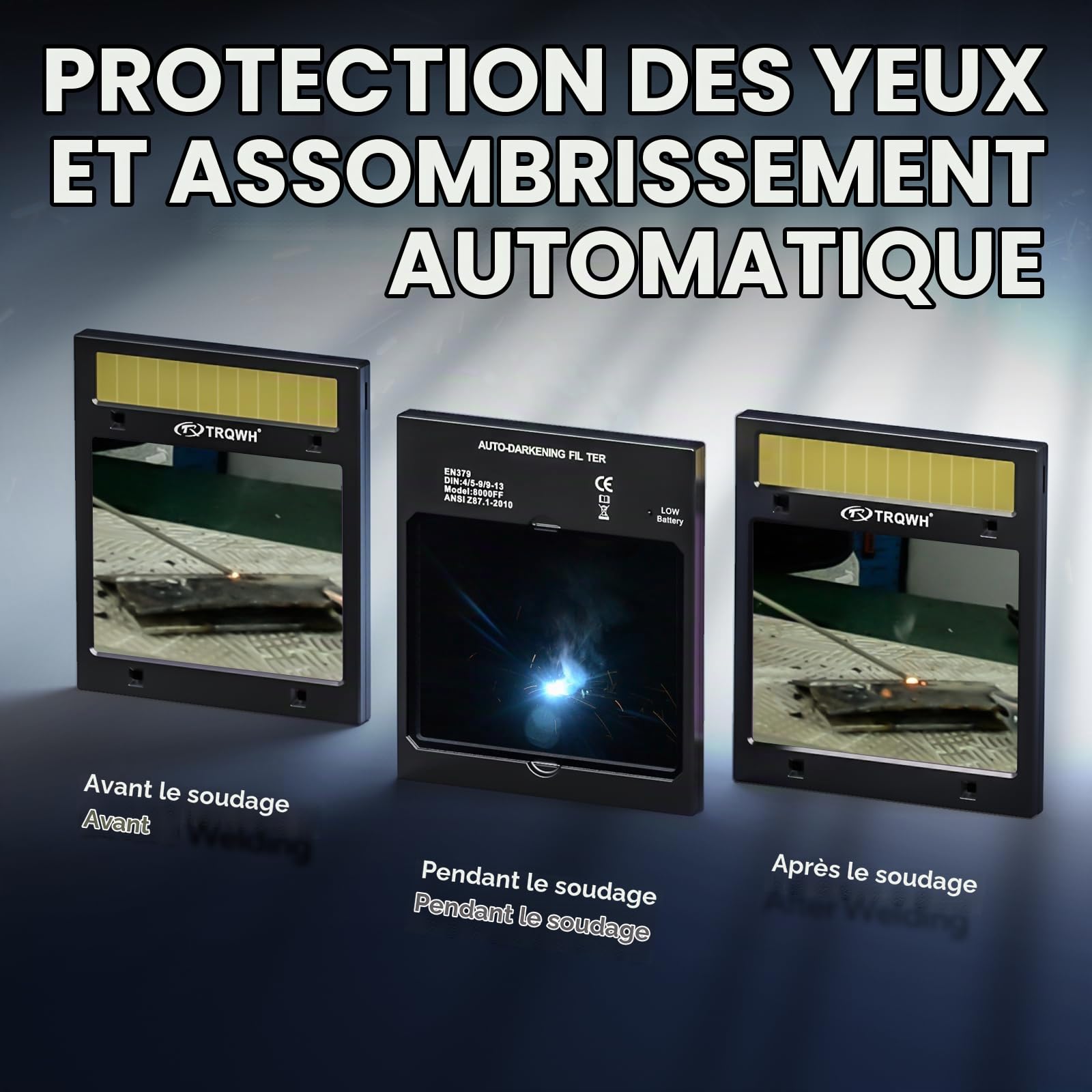 TRQWH Grand casque de soudage auto-obscurcissant True Color avec 4 capteurs d'arc réglables Large gamme d'ombres 4 ~ 5-8/9-13 pour soudeur TIG MIG ARC