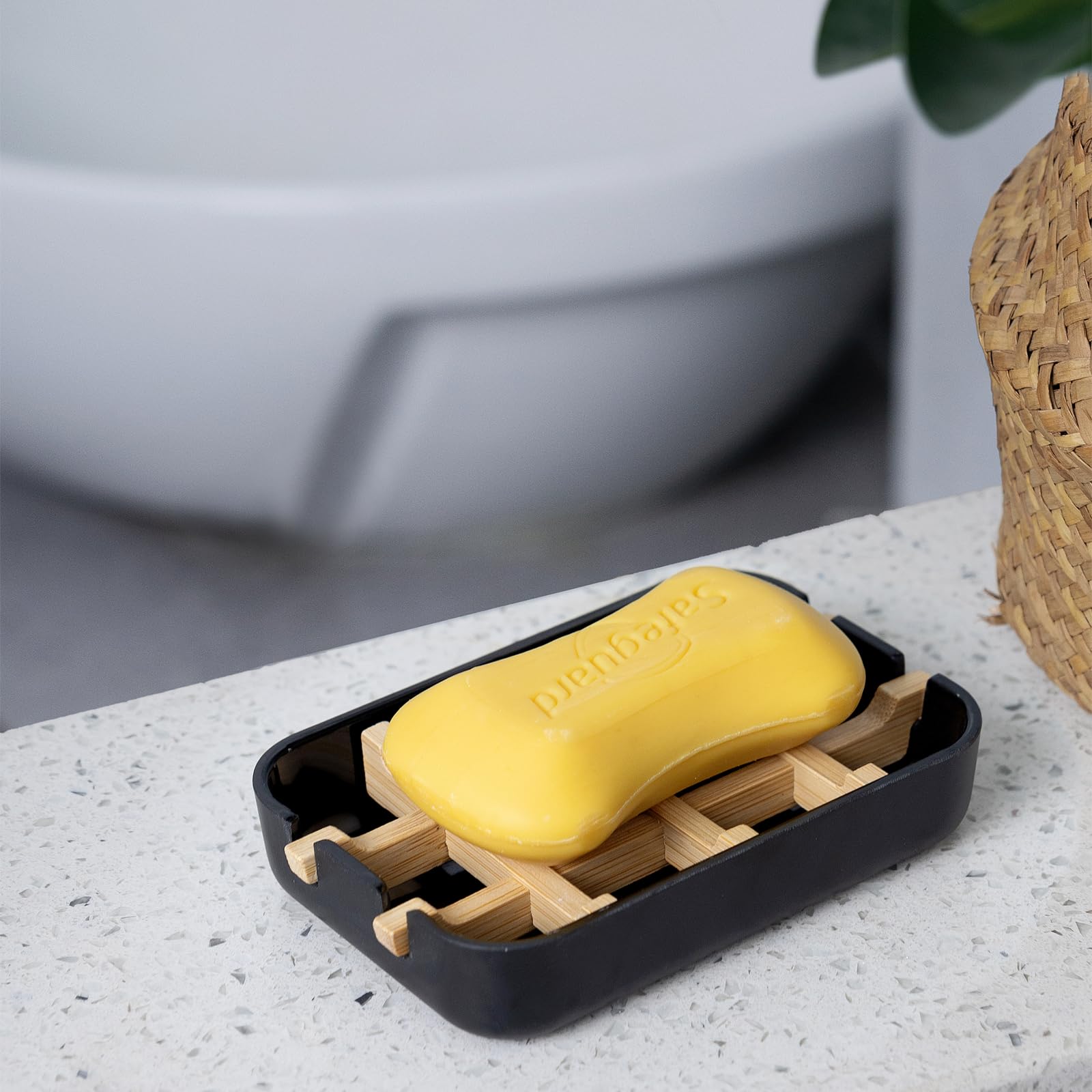 Bamboo Fiber Soap Holder and Soap Dish Combination for Bathroom Bar Soap Holder Sink Deck Bathtub Shower Tray (Black)