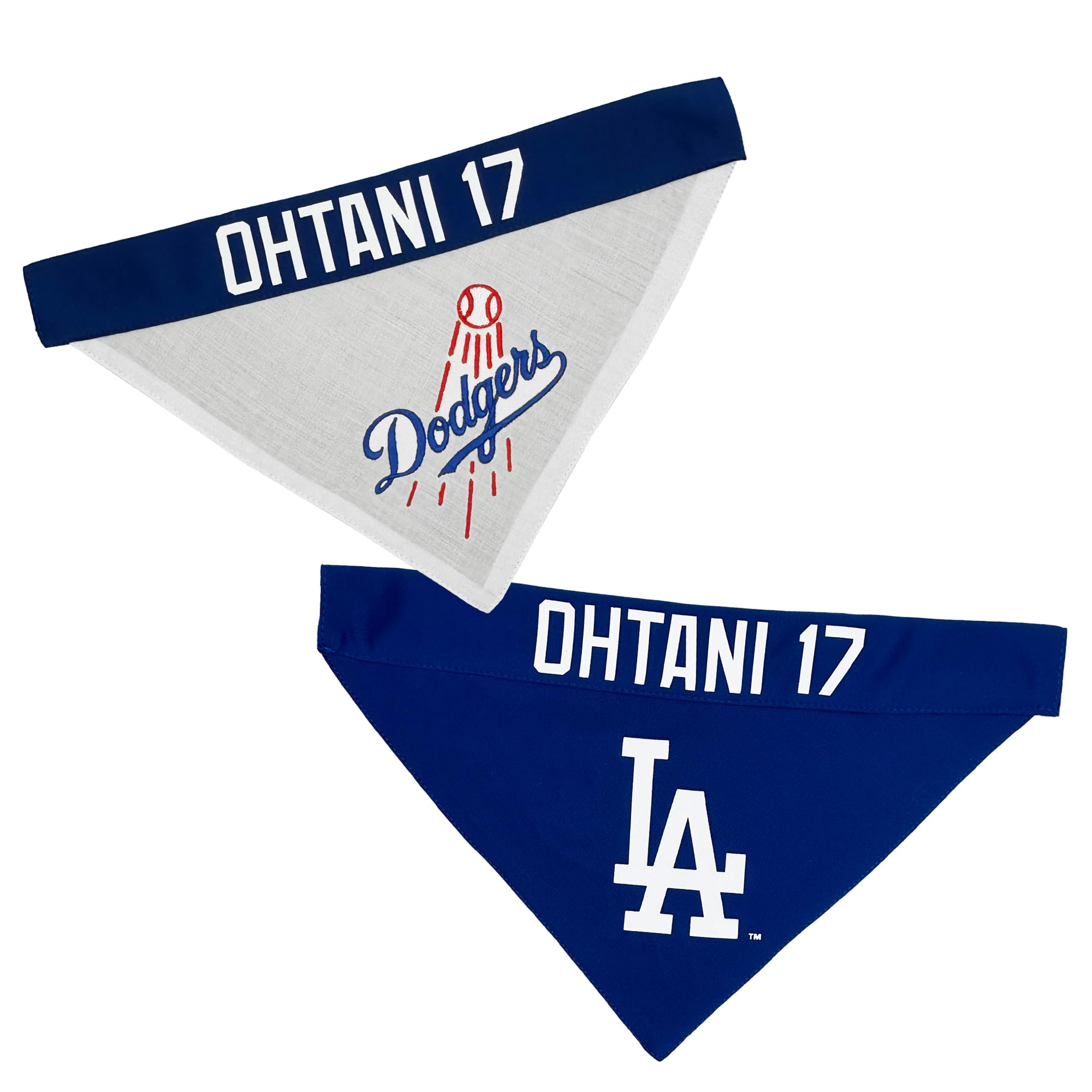 MLBPA Reversible Dog Bandana - SHOHEI OHTANI #17 Pet Bandana - MLB Los Angeles Dodgers Home & Away Bandanna, Size Small/Medium