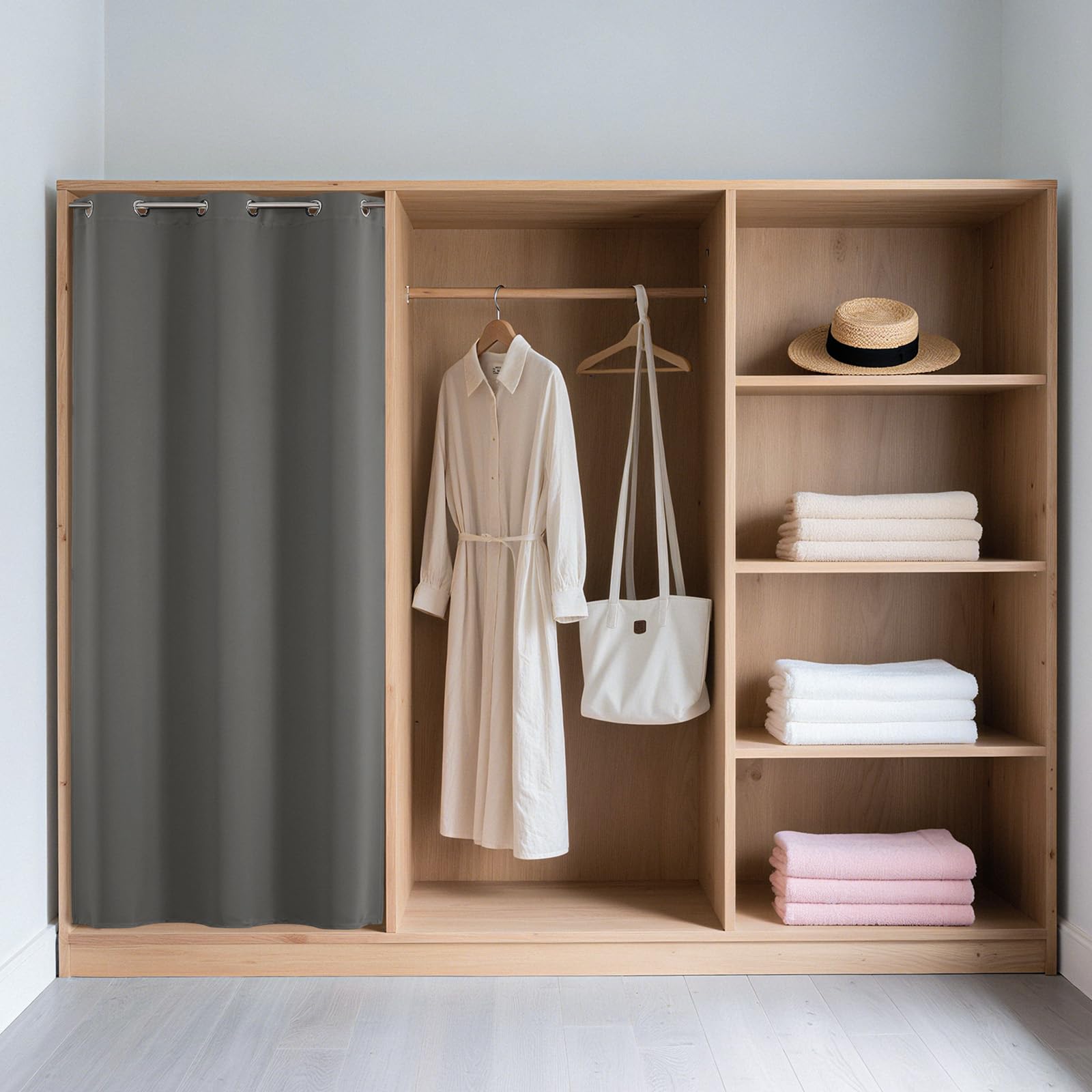Joydeco Tenda per porte dell'armadio, lunghezza 198 cm, 1 pannello, tenda oscurante per armadio aperto, camera da letto, divisorio per la privacy (grigio chiaro, 101 x 188 cm)