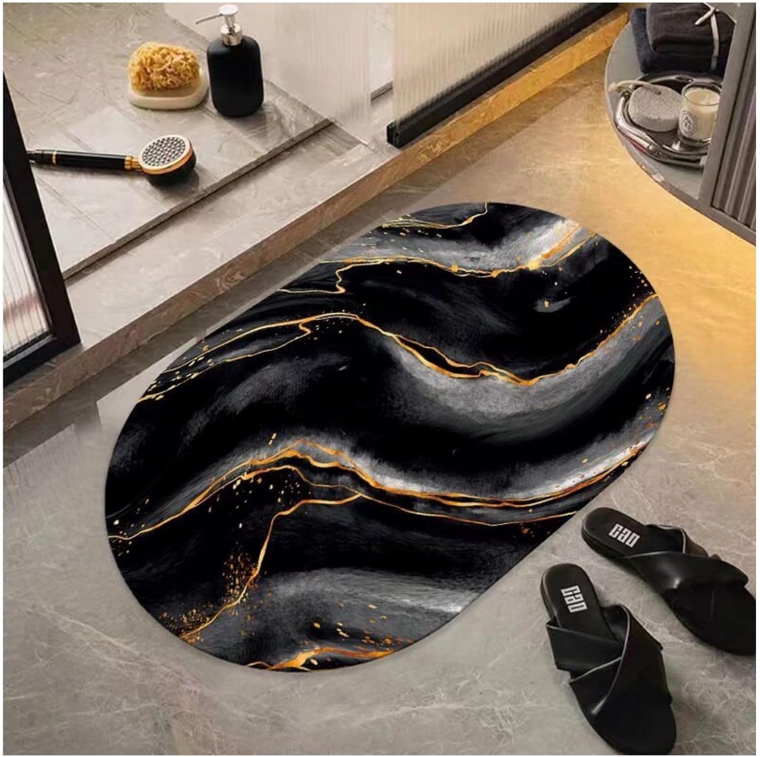 Bathroom Mat Rug, 23.6" x 35.4" Quick Dry & Super Absorbent Rug for Bathroom, Non Slip Rubber Backing, Washable Bath Rugs, Aesthetic Bathroom Rugs for Shower Sink and Bathroom Entry (Black)