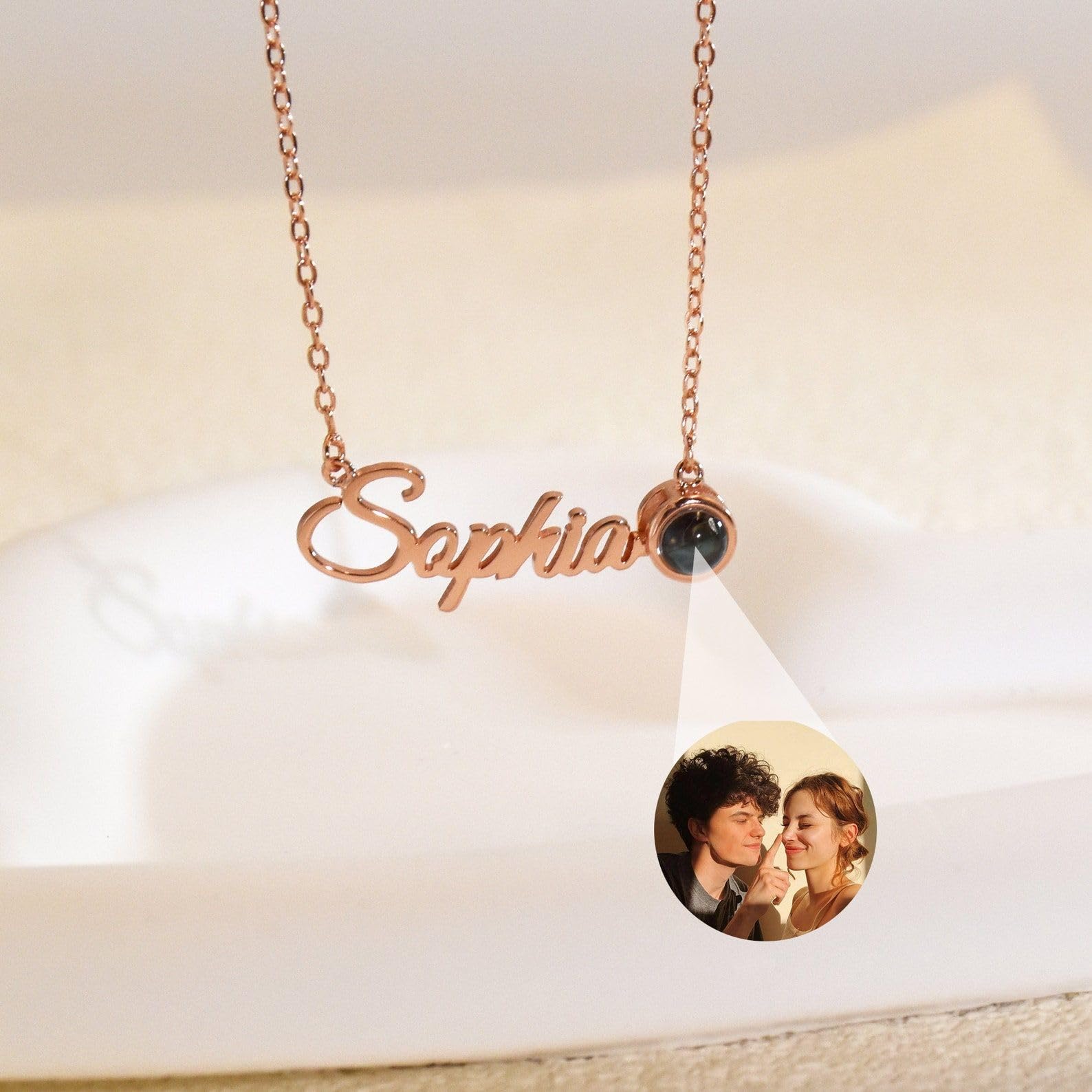 Personalizado collar con nombre con foto Projection, imagen oro cumpleaños para mamá ella