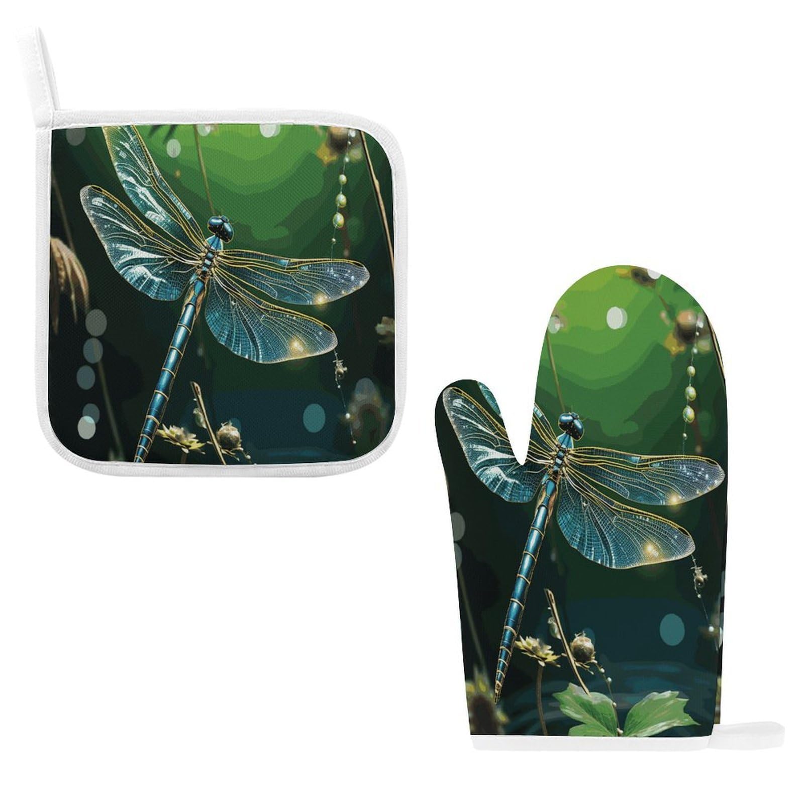 Fodpand Style Dragonfly Green Oven Mitts And Pot Holders Sets
