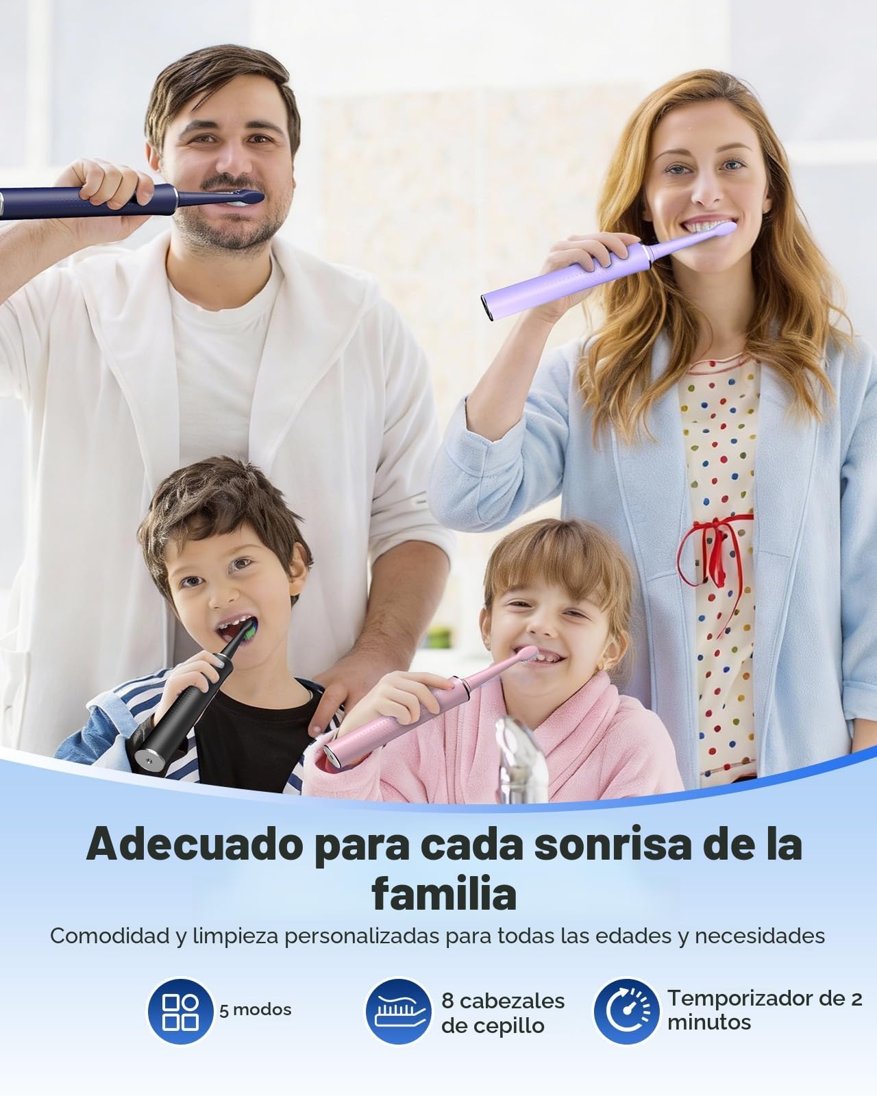 JTF Cepillo de Dientes Eléctrico Sónico – Limpieza Profunda para Encías Sensibles, 5 Modos, 45 Días de Batería, 8 Cabezales, IPX7 Impermeable, Temporizador Inteligente, Ideal para Viajes (Rosa)