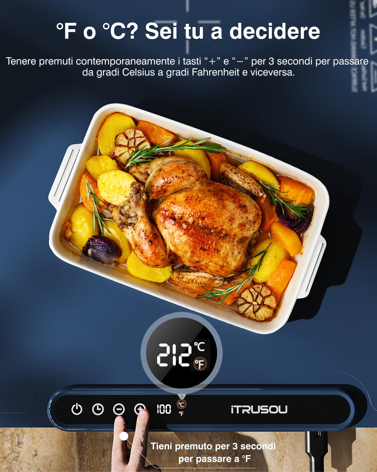Scaldavivande, vassoio riscaldante, arrotolabile e portatile,Nano-materiale in silicone premium, Piastra Riscaldante per Alimenti iTRUSOU, Tappetino Elettrico con Timer 1-99H, 7 Temperature
