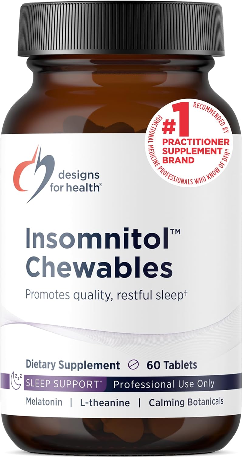 Designs for Health Insomnitol Chewables - Chewable Melatonin - 200mg L-Theanine, 5-HTP, Vitamin B6 + Inositol - Delicious Lemon Flavored Supplement - Vegan (60 Tablets)