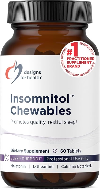 Designs for Health Insomnitol Chewables - Chewable Melatonin - 200mg L-Theanine, 5-HTP, Vitamin B6 + Inositol - Delicious Lemon Flavored Supplement - Vegan (60 Tablets)