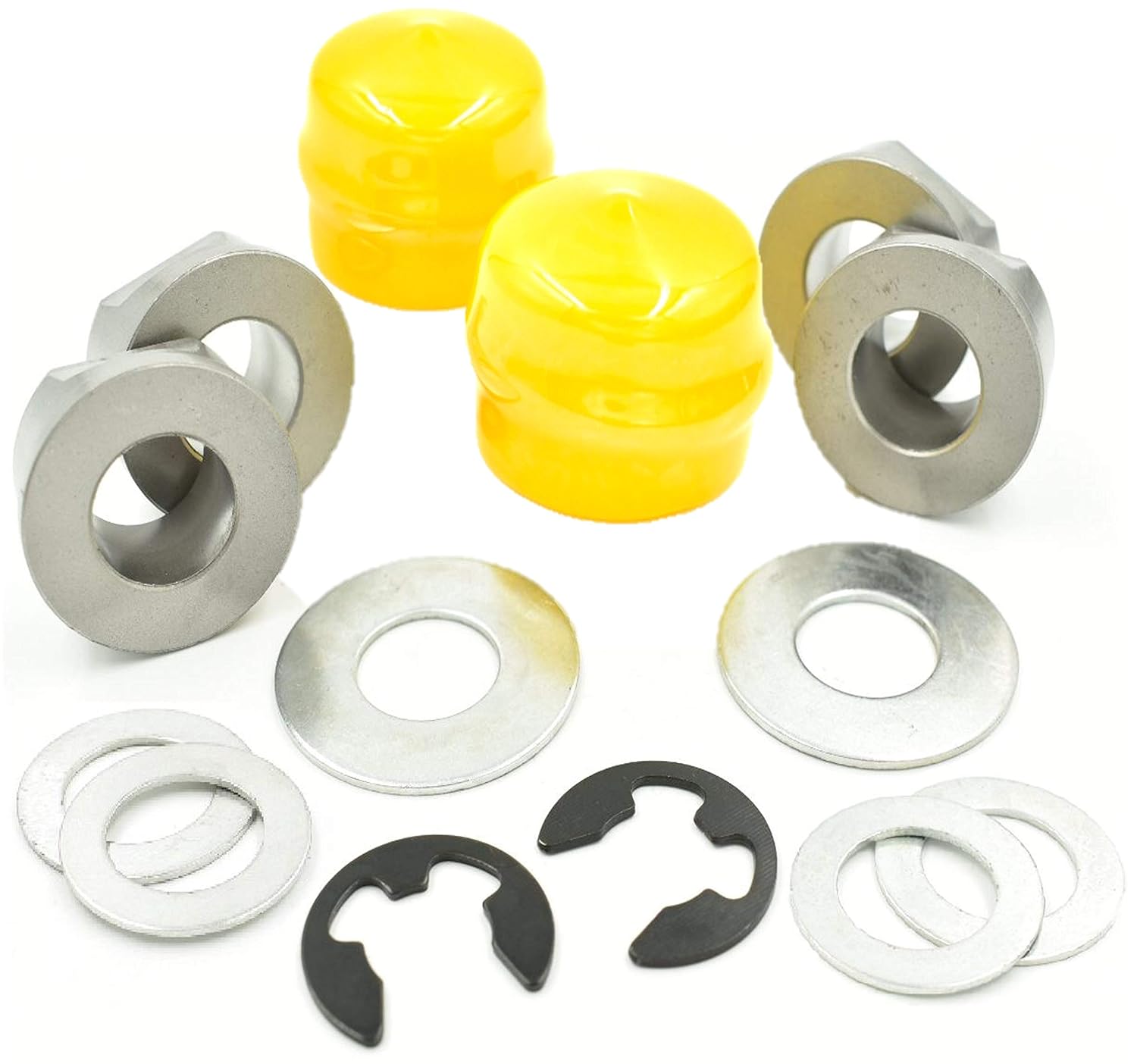 HD Switch Front Wheel Bearing Rebuild Kit w/Bushings, Washers, Thrust Washers, E-Clip & Hub Cap Replaces John Deere M123811, GX21931, M123254, M143338, M123648, R27434