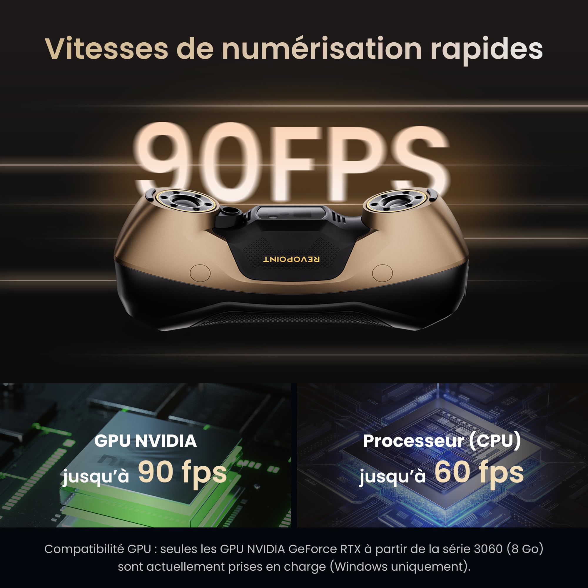 Revopoint Scanner 3D MetroY Ultra & Lunettes de Sécurité Laser Pack, Précision 0,01 mm, Laser Bleu, Jusqu'à 90 FPS Haute Vitesse, Wi-FI 6 sans Fil, Standard
