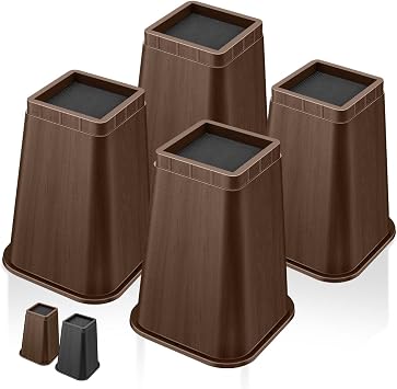 Bed Risers 8 Inch Heavy Duty Furniture Risers Square Chair Risers for Bed Sofa Table Couch 4 Pack Dark Brown