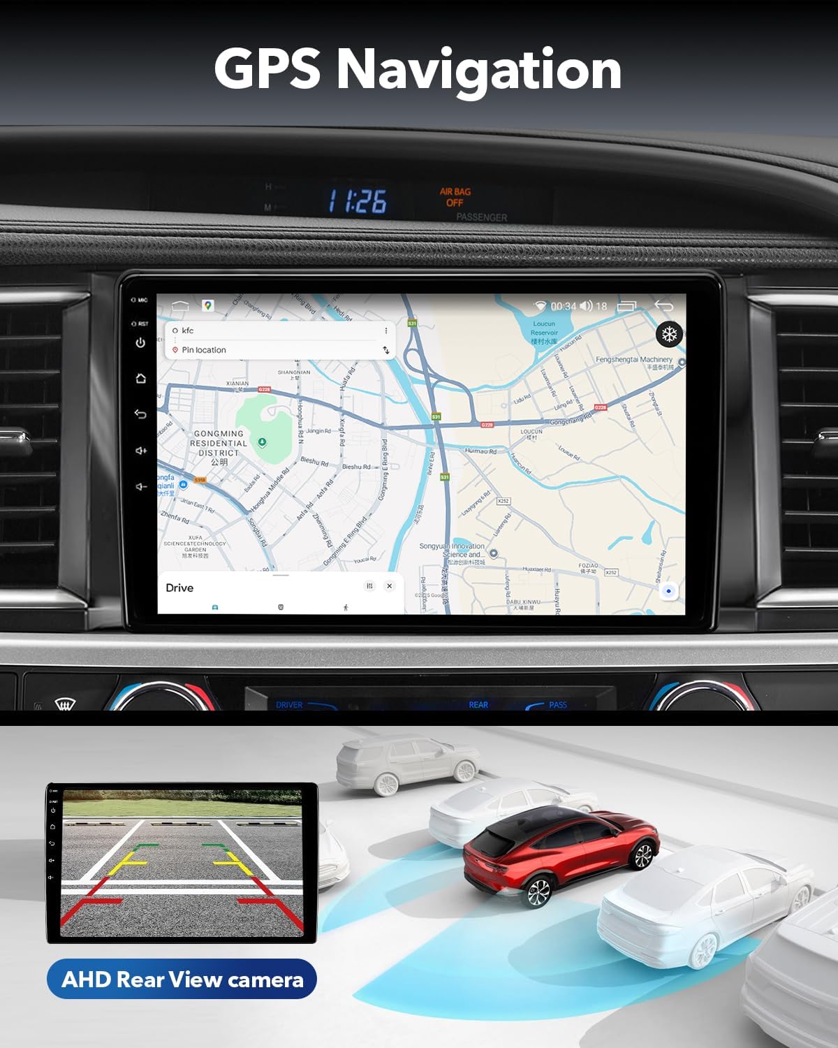 8 Core 4+64GB Car Radio Stereo for 2014-2019 Toyota Highlander Radio Upgrade, Plug and Play Android 13 Head Unit with Wireless Carplay/Android Auto/1080P Rear View Camera/AM FM Radio