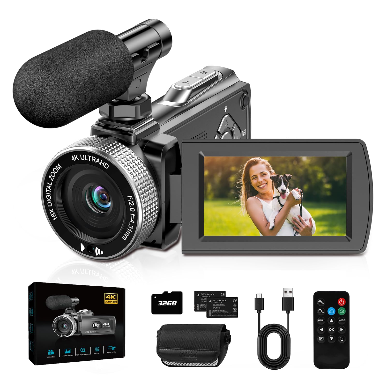 4k vlogging camcorder 18x zoom 3inch rotante 30fps