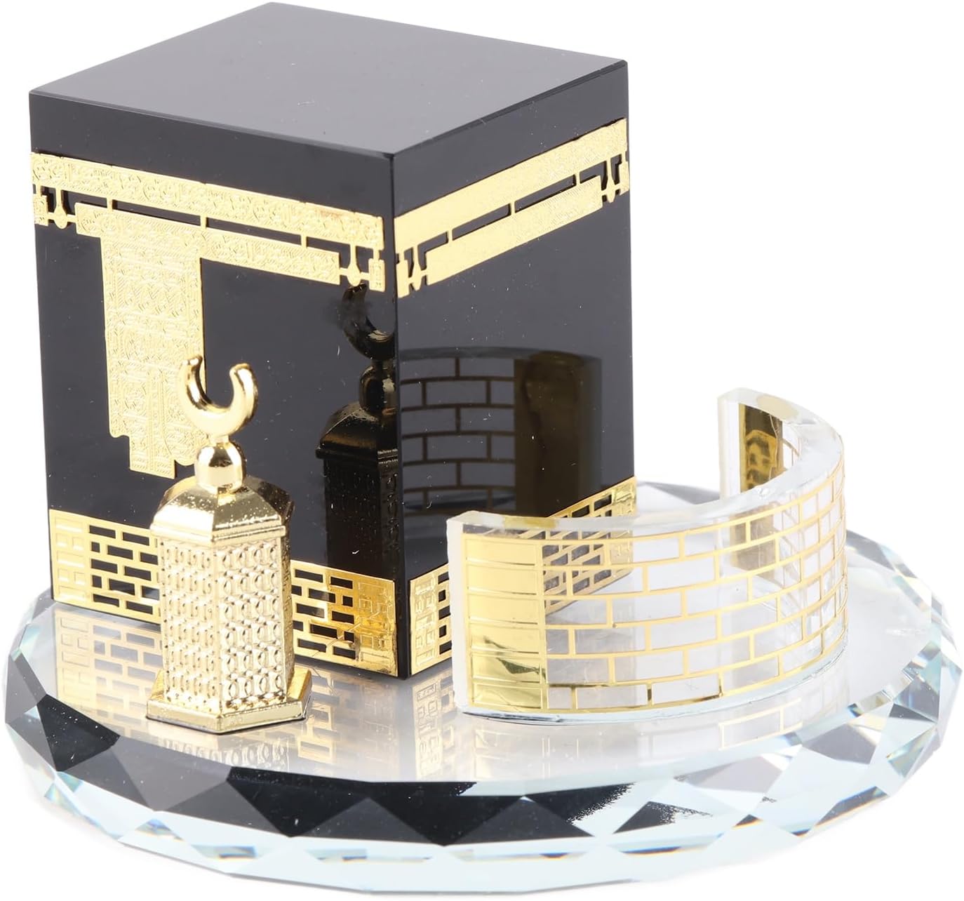Muslim Crystal Ornament, Crystal Gold Plated Kaaba Model Islamic Building Crafts Souvenirs Muslim Crystal Craft Model for Vehicle Decoration