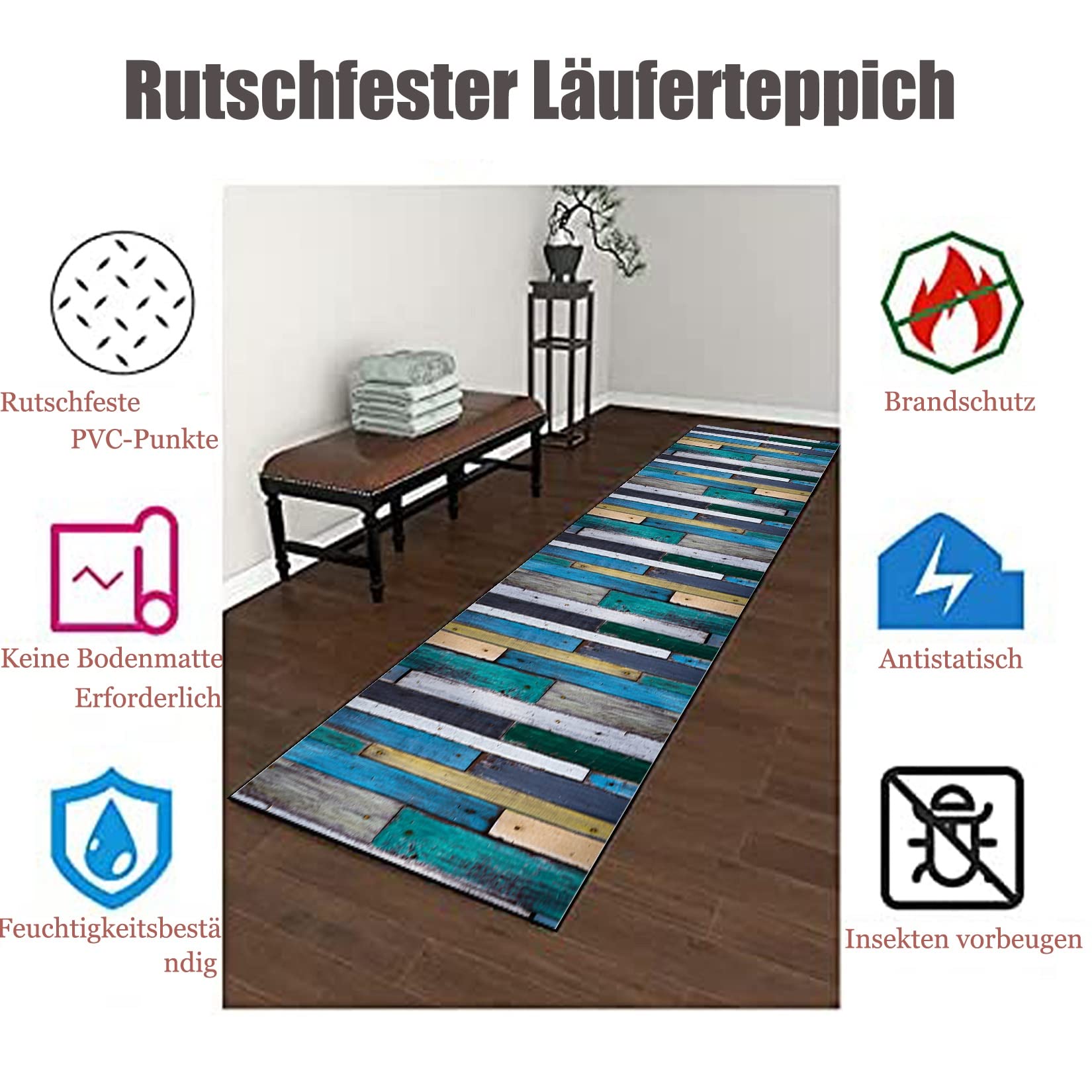 RYNS Antideslizante Alfombrilla 50x170cm PVC Impermeable Resistente Manchas Alfombra de Cocina Antideslizante Mejor Calidad Diferentes Dimensiones para Pasillera/Salón/entrad, F